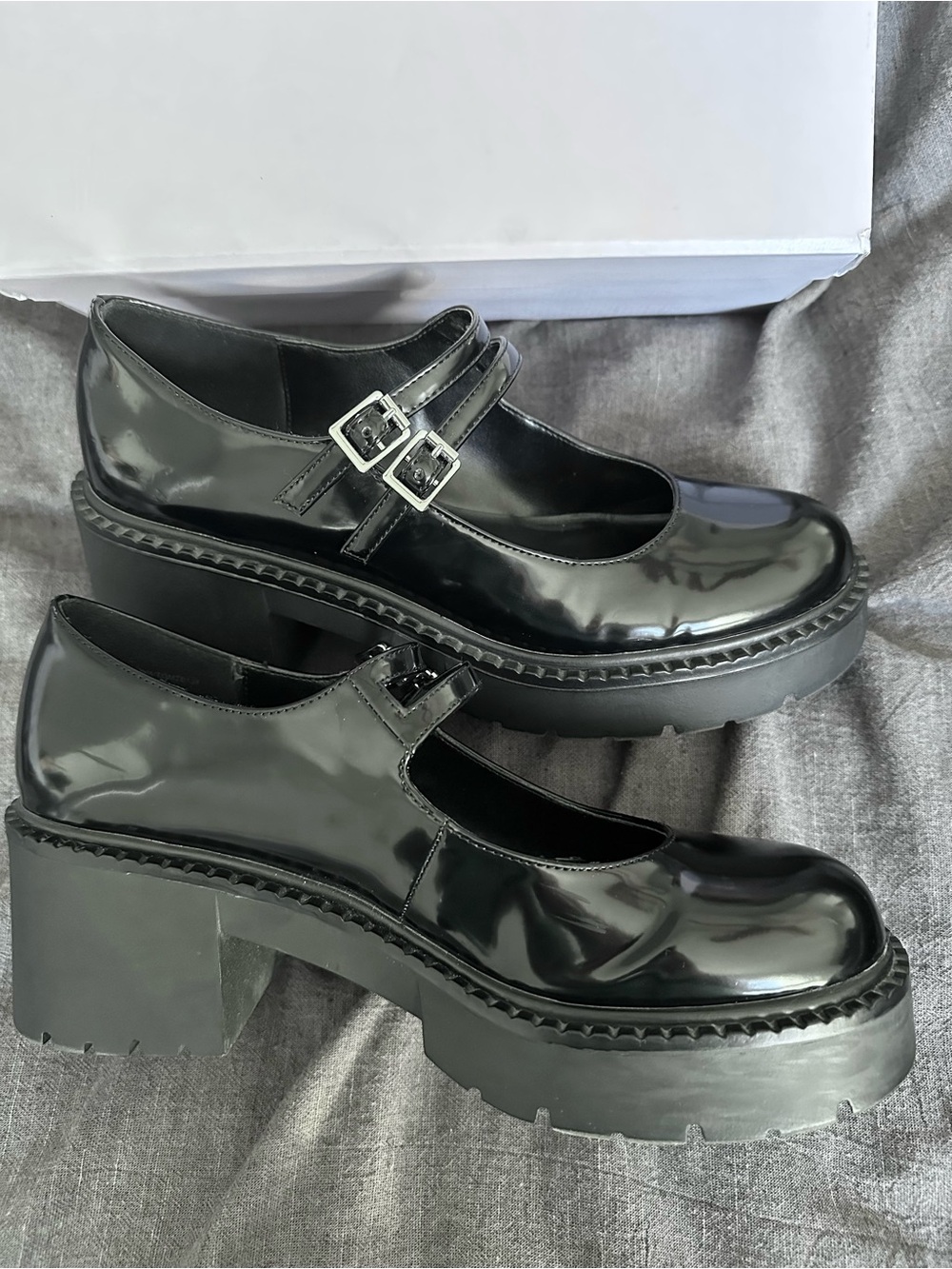 Madden Girl Black Patent Double-Buckle Mary Jane Chunky Loafers - Picture 4 of 11